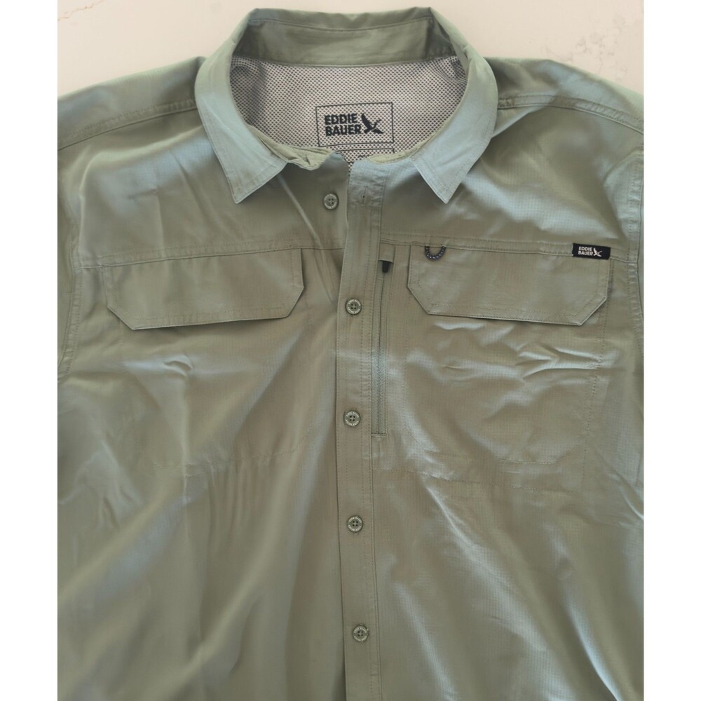 NWT Eddie Bauer Shirt Mens Green Tech Woven Vented Fishing Camp Outdoor Large